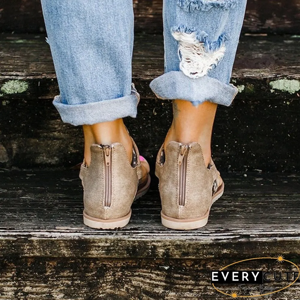 Spring and Summer Women's Fashion Casual Roman Flat Back Zipper Women Sandals