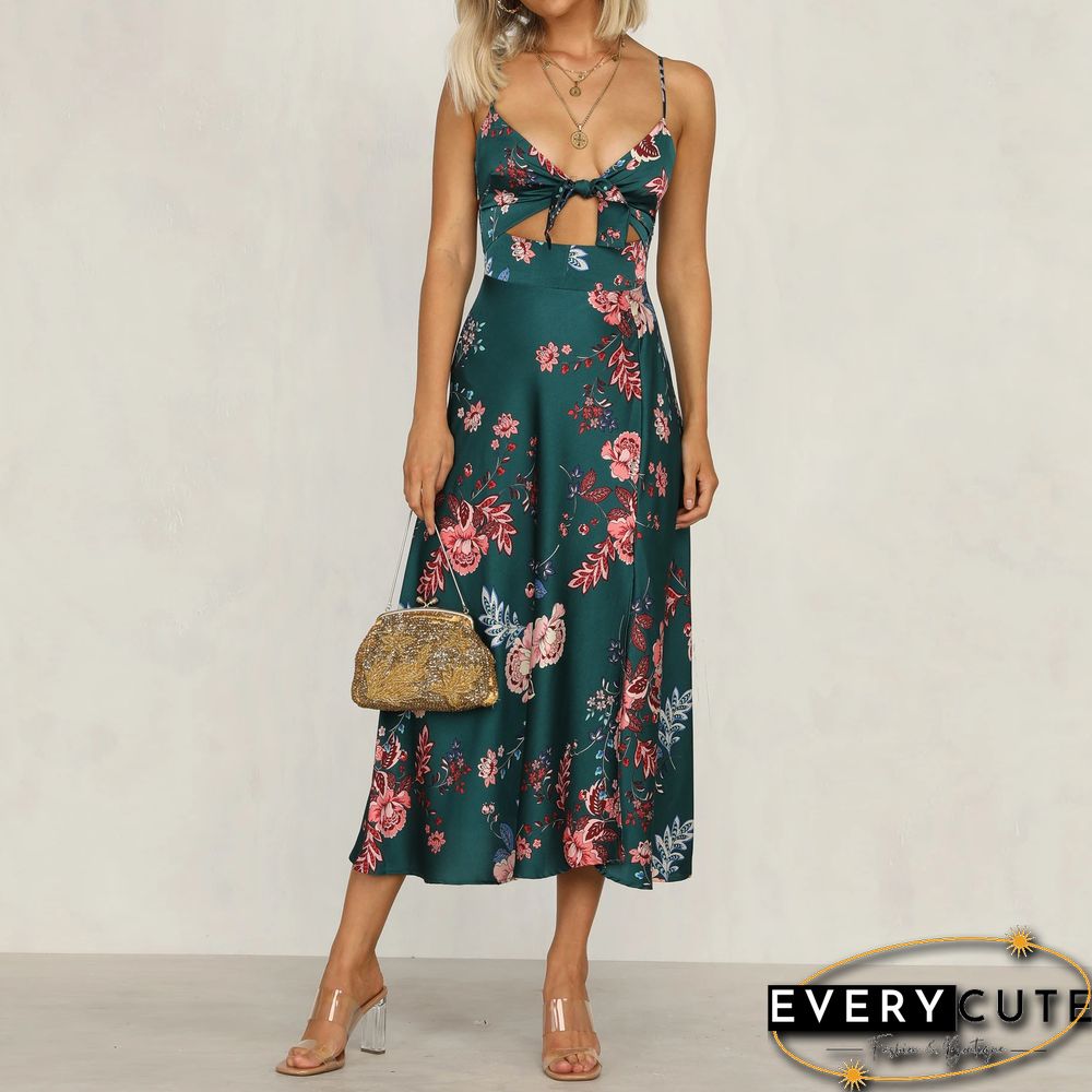 Stylish Temperament Printed Knotted Camisole Dress