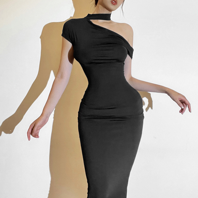 Ootddress Women's Off The Shoulder Elegant Slope O Neck Maxi Dress Sexy Short Sleeve High Waist Slim Fit Club Party Dress Femme 2025