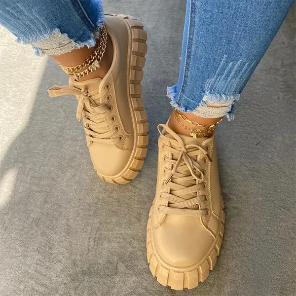 HUXM Casual Pu Leather Lace-Up Sneakers