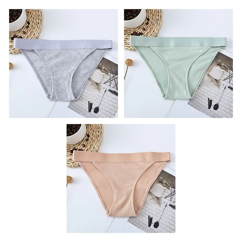 3pcs Cotton Panties Underwear For Women Sports Striped Briefs For Ladies Female Lingerie Woman Intimates Cotton Panties BANNIROU