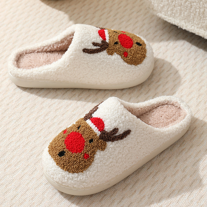 Unisex Embroidered Warm Home Santa Claus Cotton Slippers