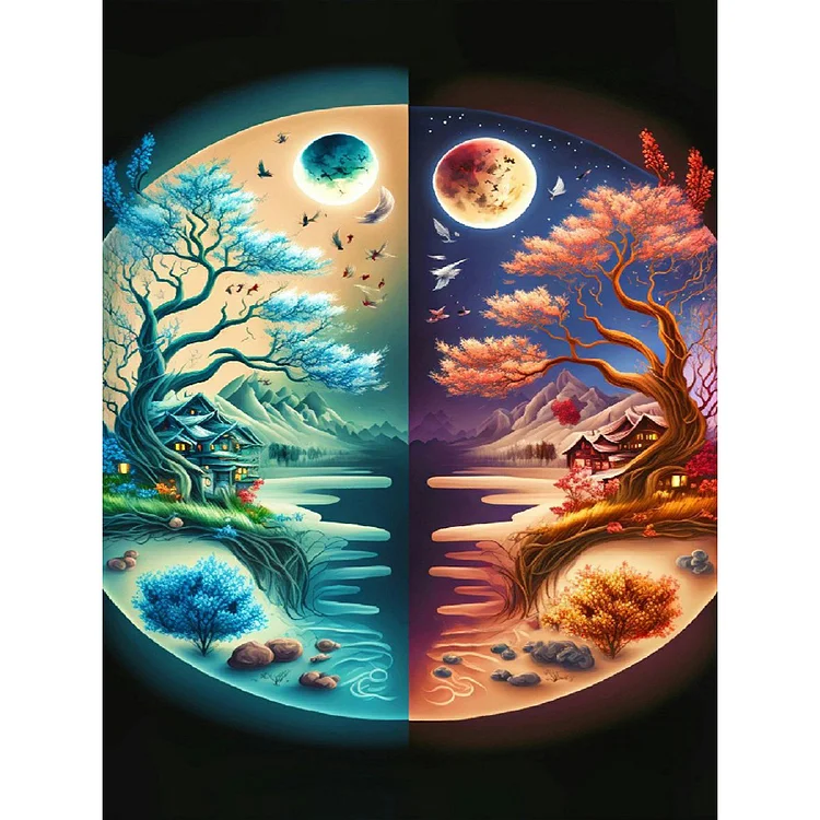 Yin And Yang Map Of Four Seasons In Mountains And Rivers 30*40CM(Canvas) Full Round Drill Diamond Painting gbfke