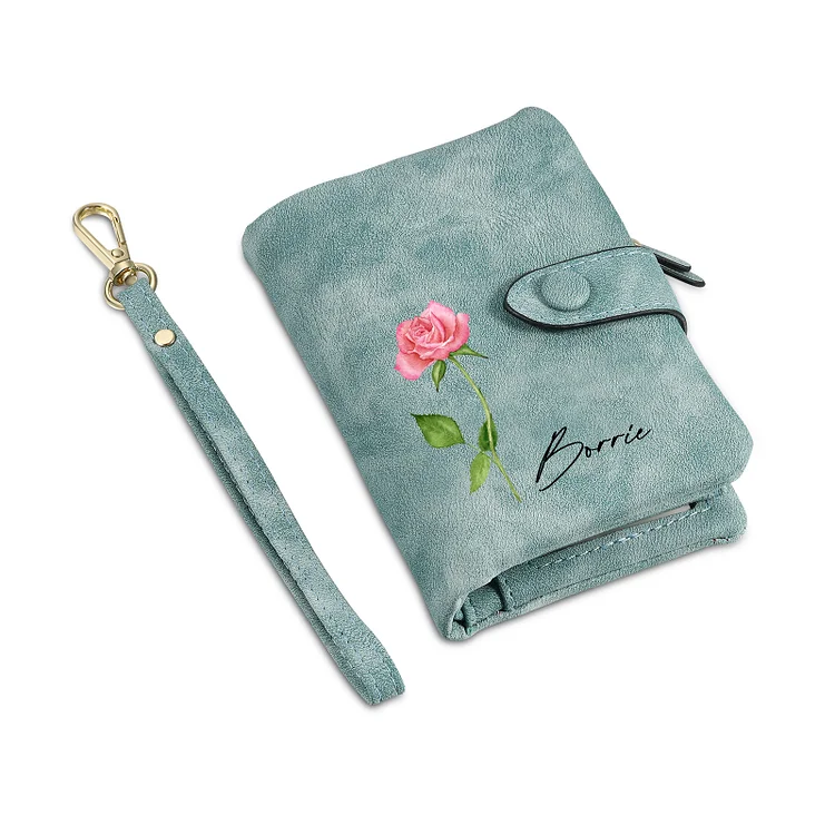 Cartera, billetera con 1 nombre y 1 flor de nacimiento personalizados monedero clásico para mujer