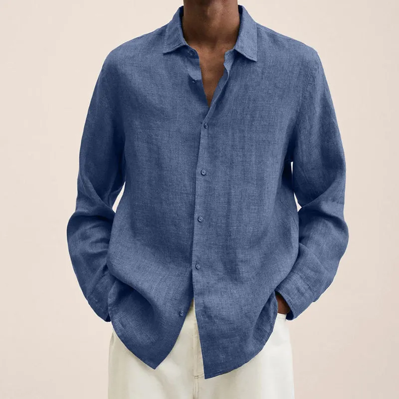 Brownm Brownm Explosion Autumn Long Sleeve V-Neck Loose Button Cotton Shirt Shirt Man