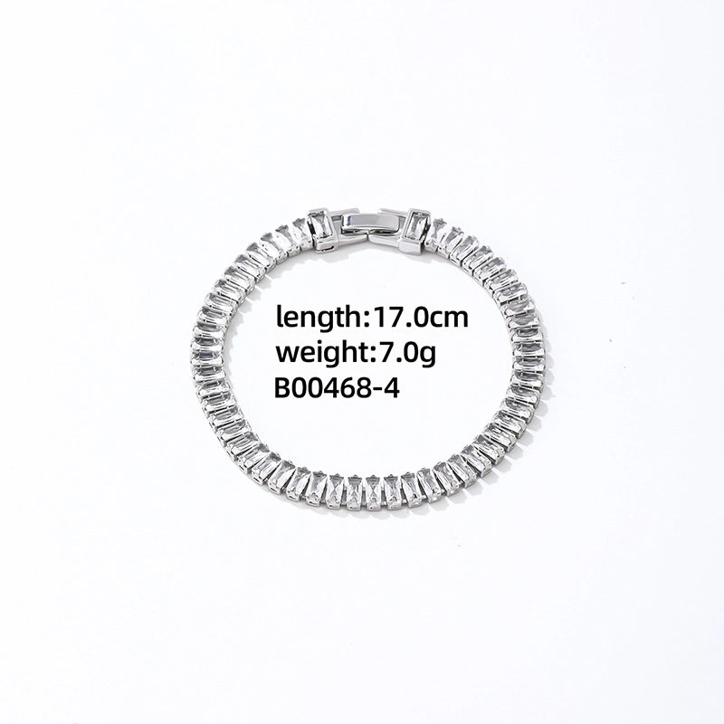 Copper K Gold Plated Rhodium Plated Shiny Plating Inlay Rectangle Zircon Bracelets