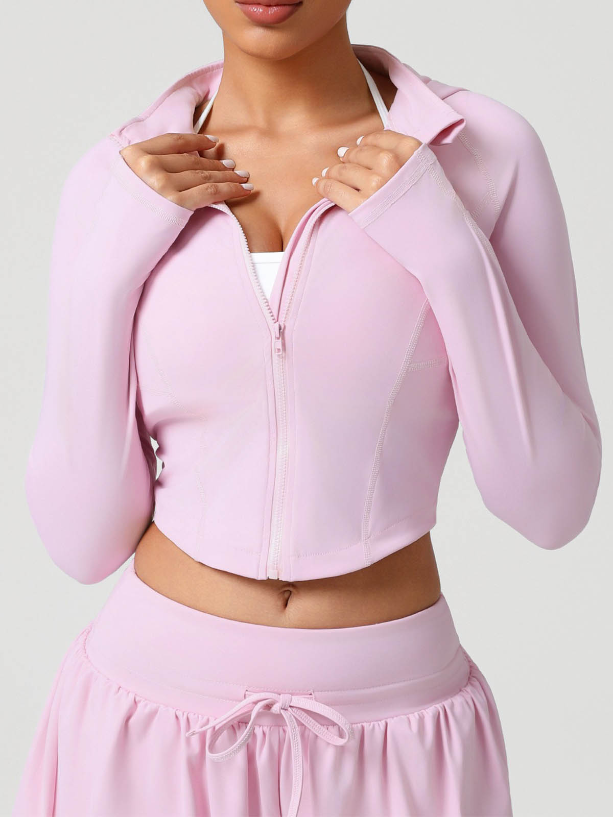 Cropped Zip-Up Hooded Long Sleeve Top - HIGIANNA&reg;