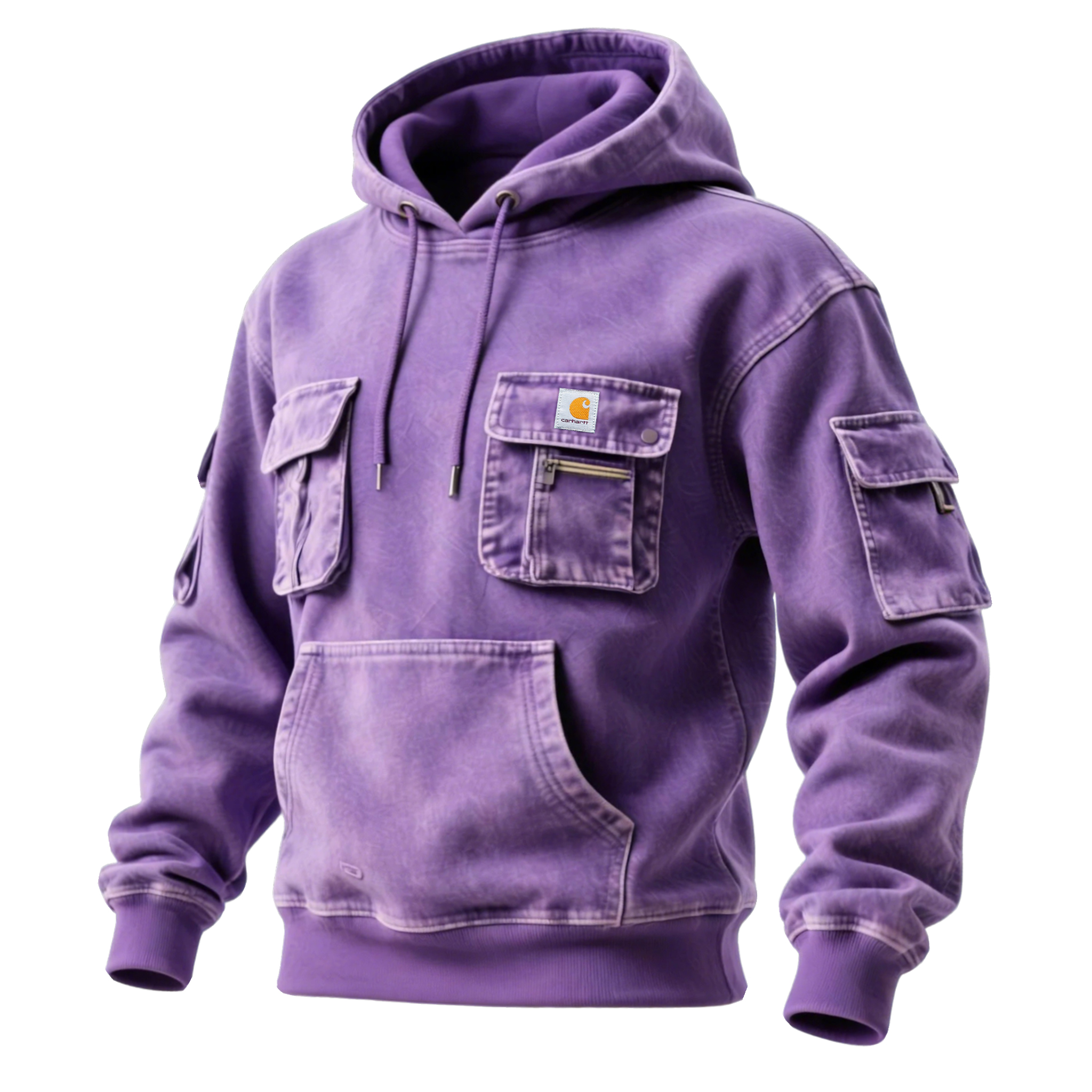 Street Style Multi-functional Multi-pocket Retro Washed Hooded Sweatshirt