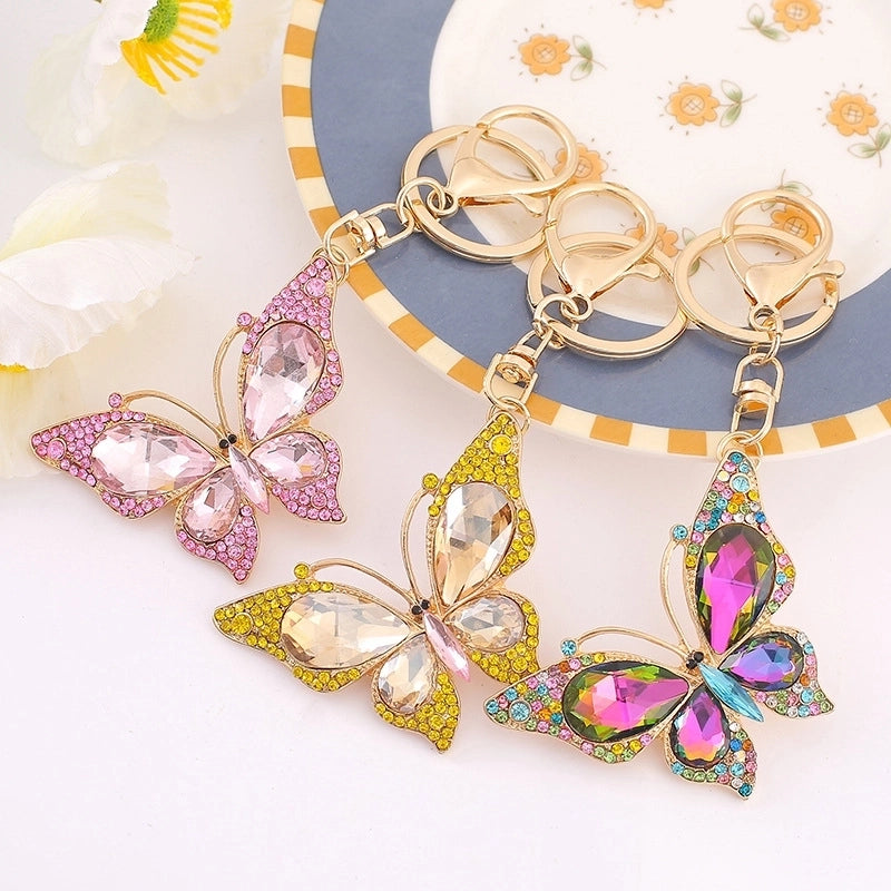 Korean Style Butterfly Metal Inlay Rhinestones Women's Bag Pendant Keychain