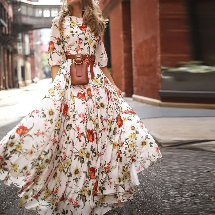 Floral Chiffon Swing Maxi Dress