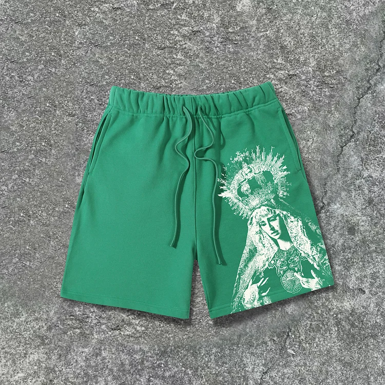 Vintage Virgin Mary Graphic Cotton Shorts SOPULA