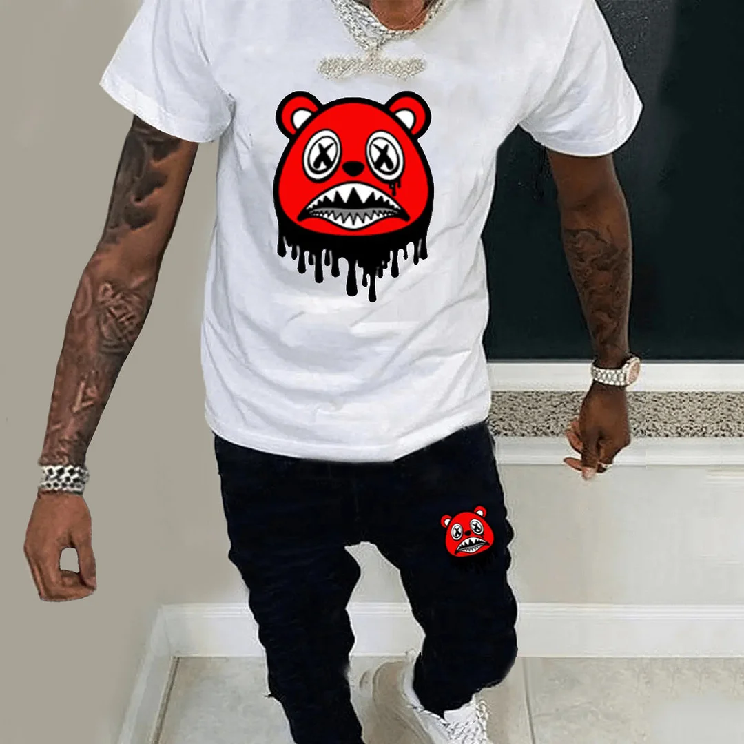 Funny Panda Print T-Shirt & Trousers Two-Piece Set