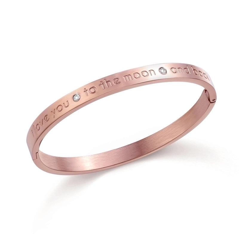 Casual Minimalist Classic Style Letter Stainless Steel Titanium Steel Gold Plated Zircon Bangle In Bulk