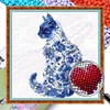 Blue And White Porcelain-Cat-Partial 11CT Stamped Cross Stitch Bead Embroidery 36*36cm