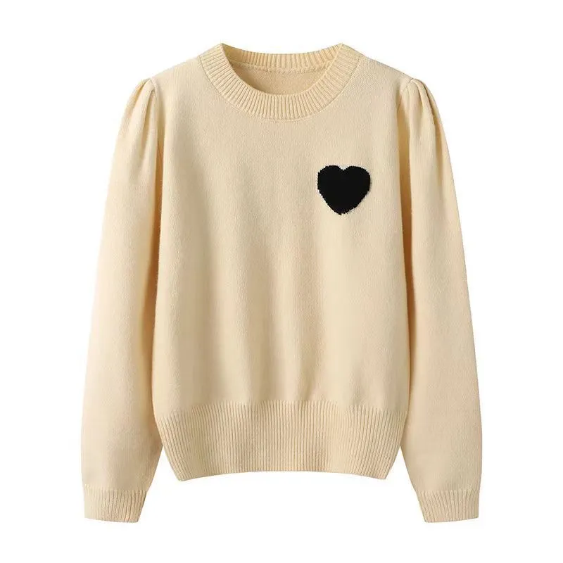 Churchf Churchf Year Red 2024 Autumn And Winter New Style Small Man Sweet Bump Color Knit Top Love Embroidery Round Collar Sweater Woman