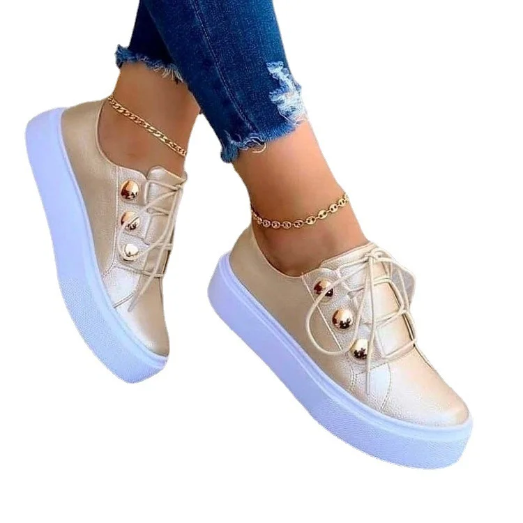 Breakj Breakj Four-Season Leisure Single Shoes Large-Size Thick-Soled Round Head Front With Solid Color Small White Shoes