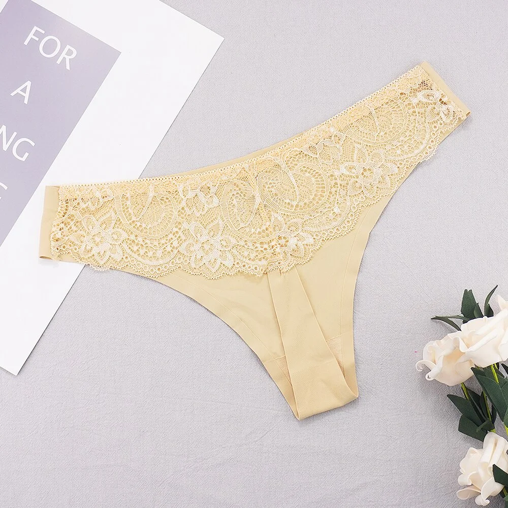 Billionm Women Lace Seamless Thongs Sexy G String Lady Underwear Panties Silk Underpants Transparent Transparent G-string Tanga