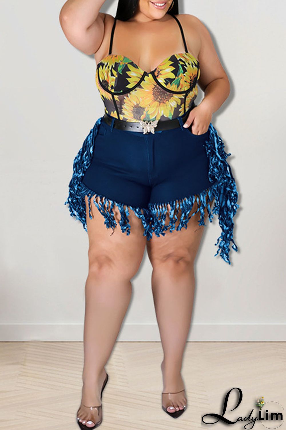 Black Casual Street Solid Tassel Patchwork Plus Size Jeans