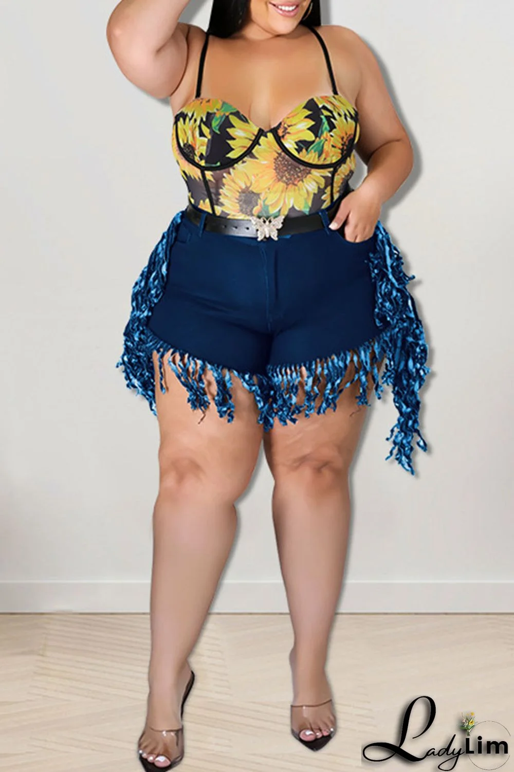 Black Casual Street Solid Tassel Patchwork Plus Size Jeans