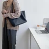 Minimal Plain Color Soft Leather Women's Shoulder Tote Bag