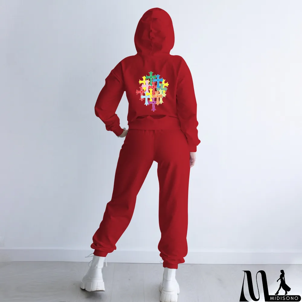 MidiSono - Plus Size Hooded Long Sleeve 2 Piece Pants Sets