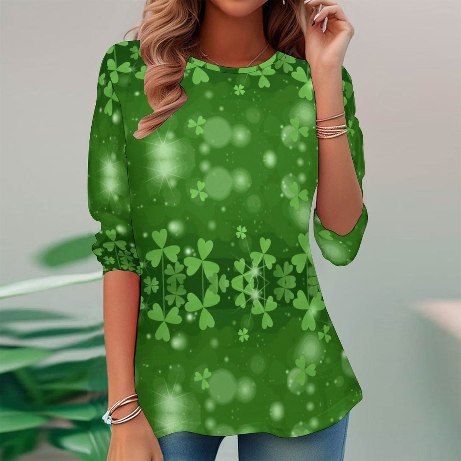 Women Long Sleeve V-neck Graphic Floral Printed Top