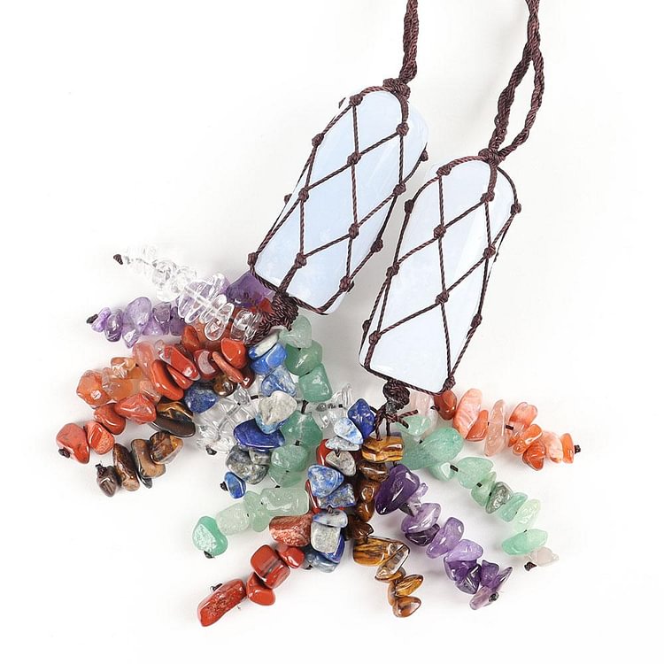 Natural Raw Clear Crystal Healing Stone Chakra Tassels Hanging Ornament
