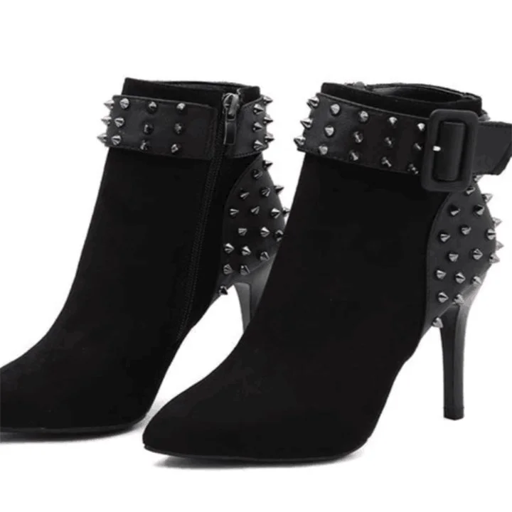 Custom Made Black Rivets Vegan Suede Booties |FSJ Shoes