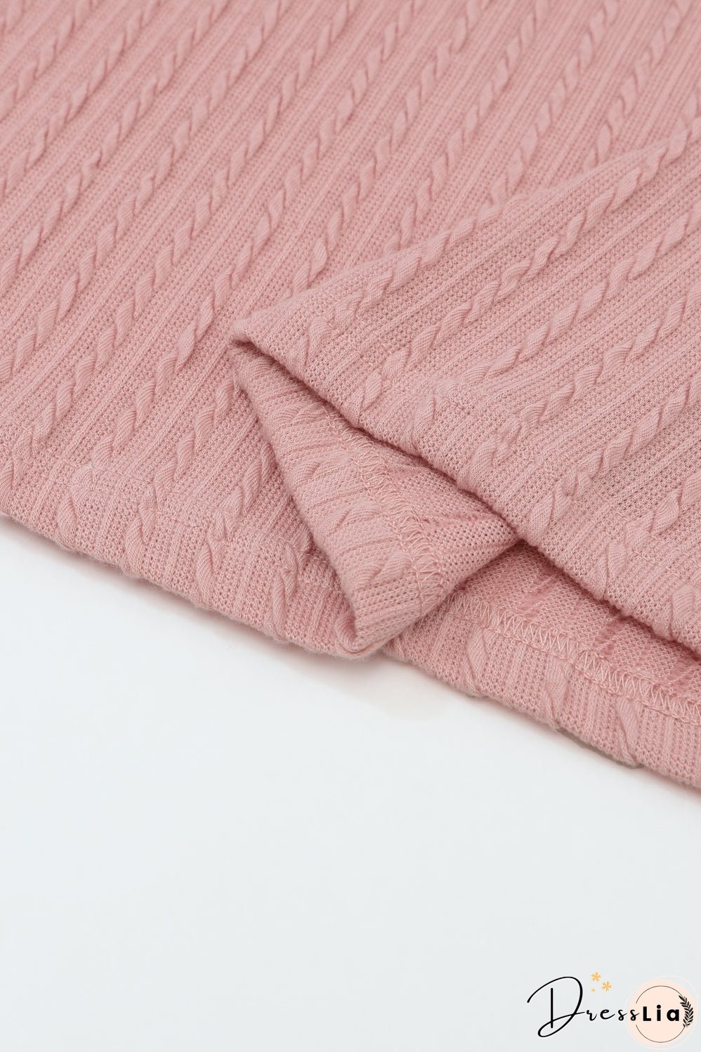 Pink Cozy Ribbed Round Neck Knit Long Sleeve Top