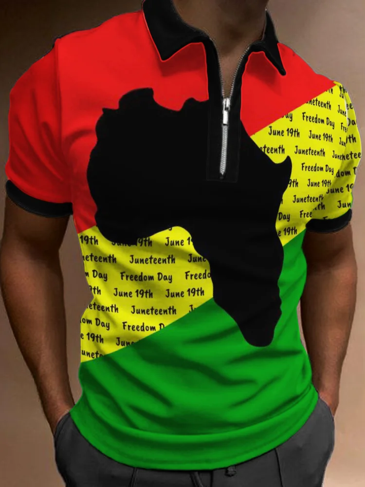 BrosWear Men's Africa Map Juneteenth Colorblock Polo Shirt