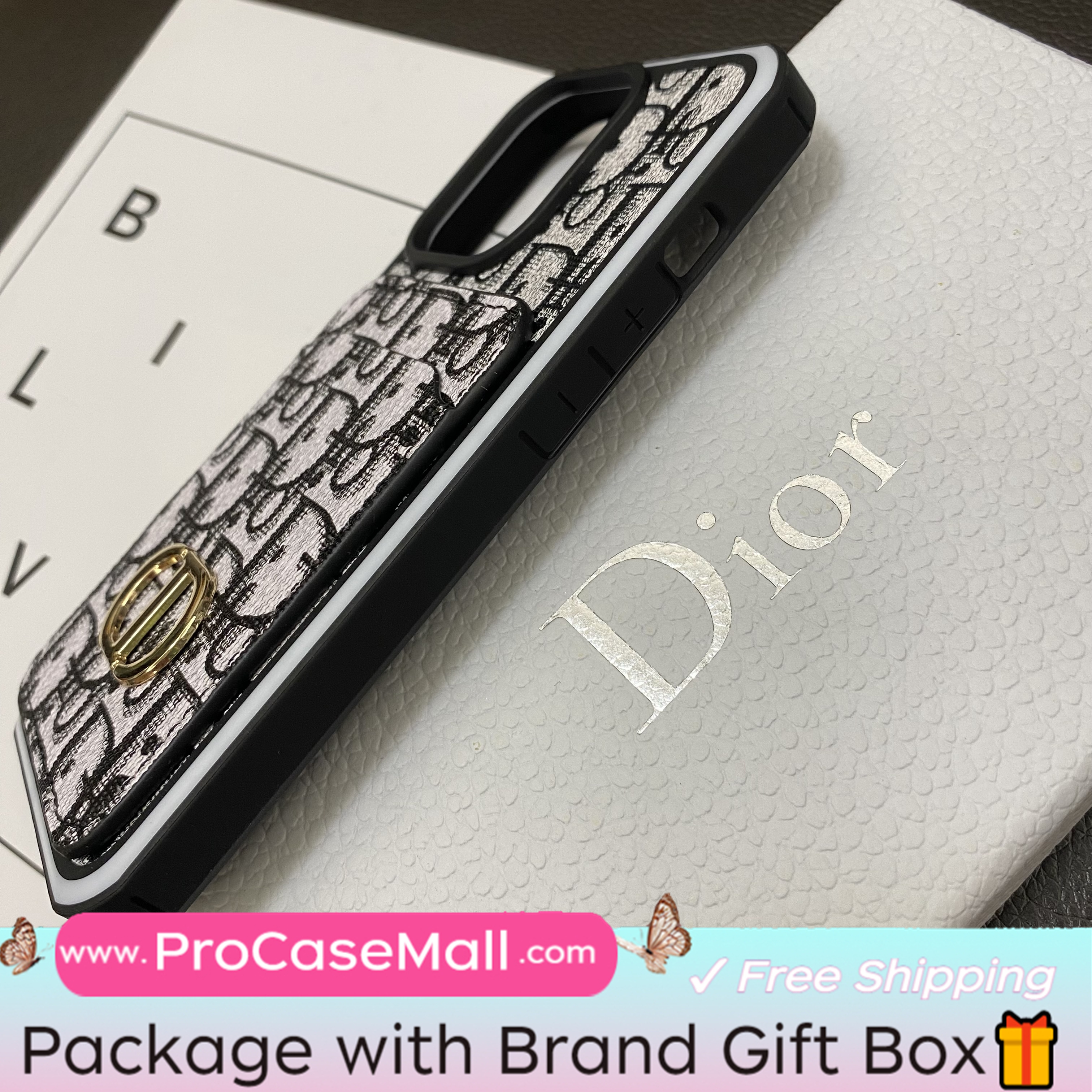 Dior Card Slot Luxury CD Metal Logo Apple iPhone Case