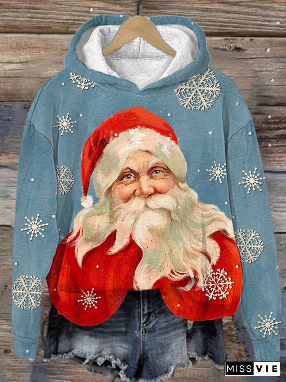 Women's Christmas Retro Vintage Santa Print Hoodie