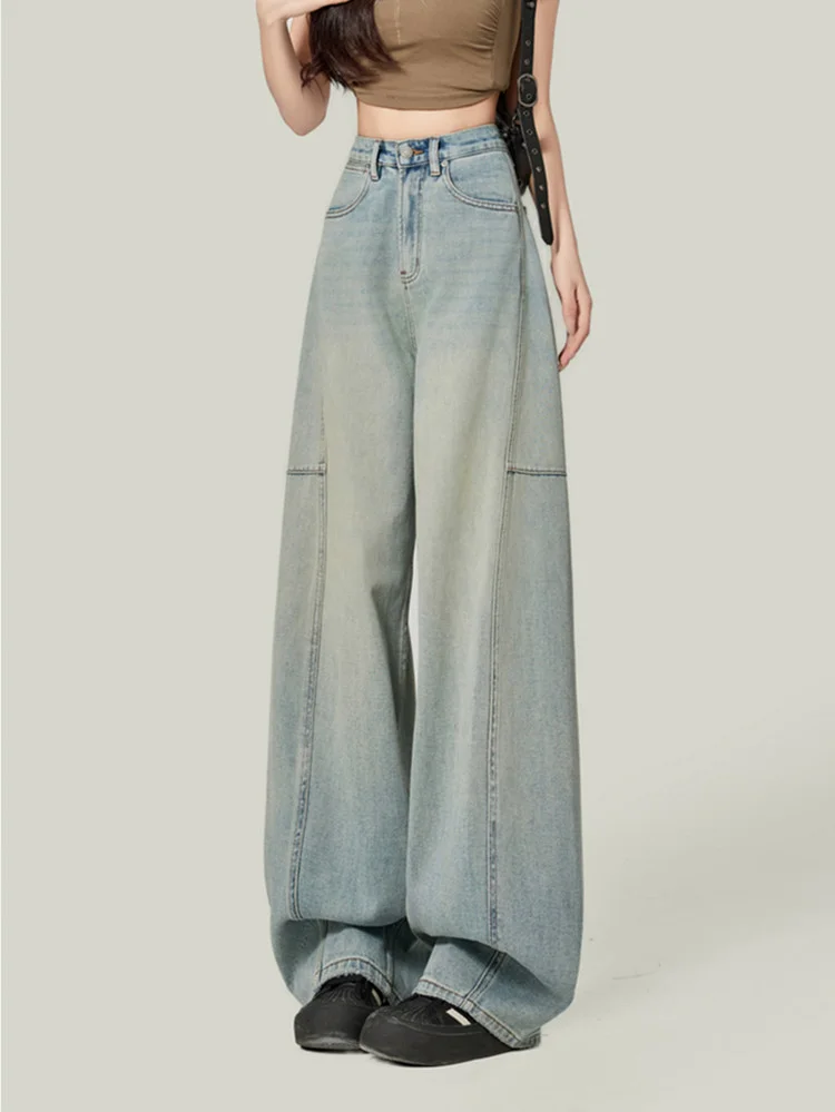 Zingj Zingj 2024 New Light Blue, High Waist, Loose, Wide Leg Jeans, Women's Thin, Straight And Long Pants