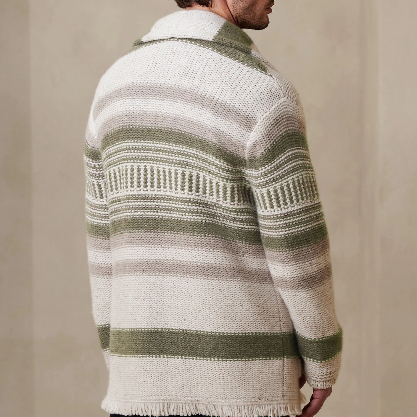 Men's Lapel Striped Knitted Cardigan