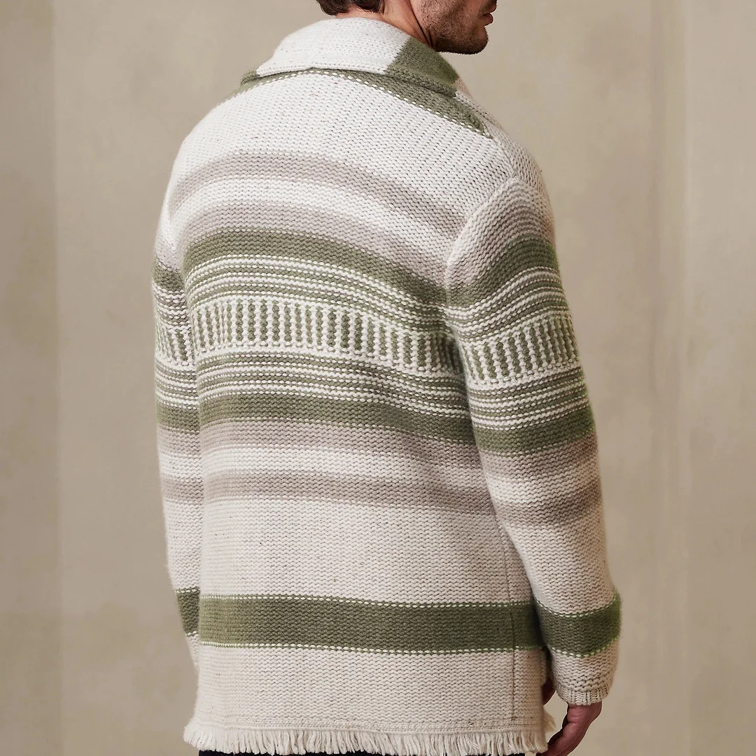 Men's Lapel Striped Knitted Cardigan
