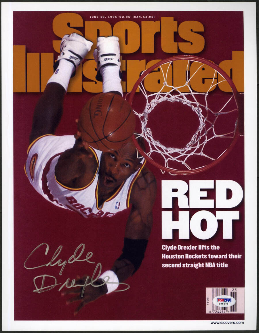 Clyde Drexler SIGNED Sports Illustrated Print Hou Rockets PSA/DNA AUTOGRAPHED