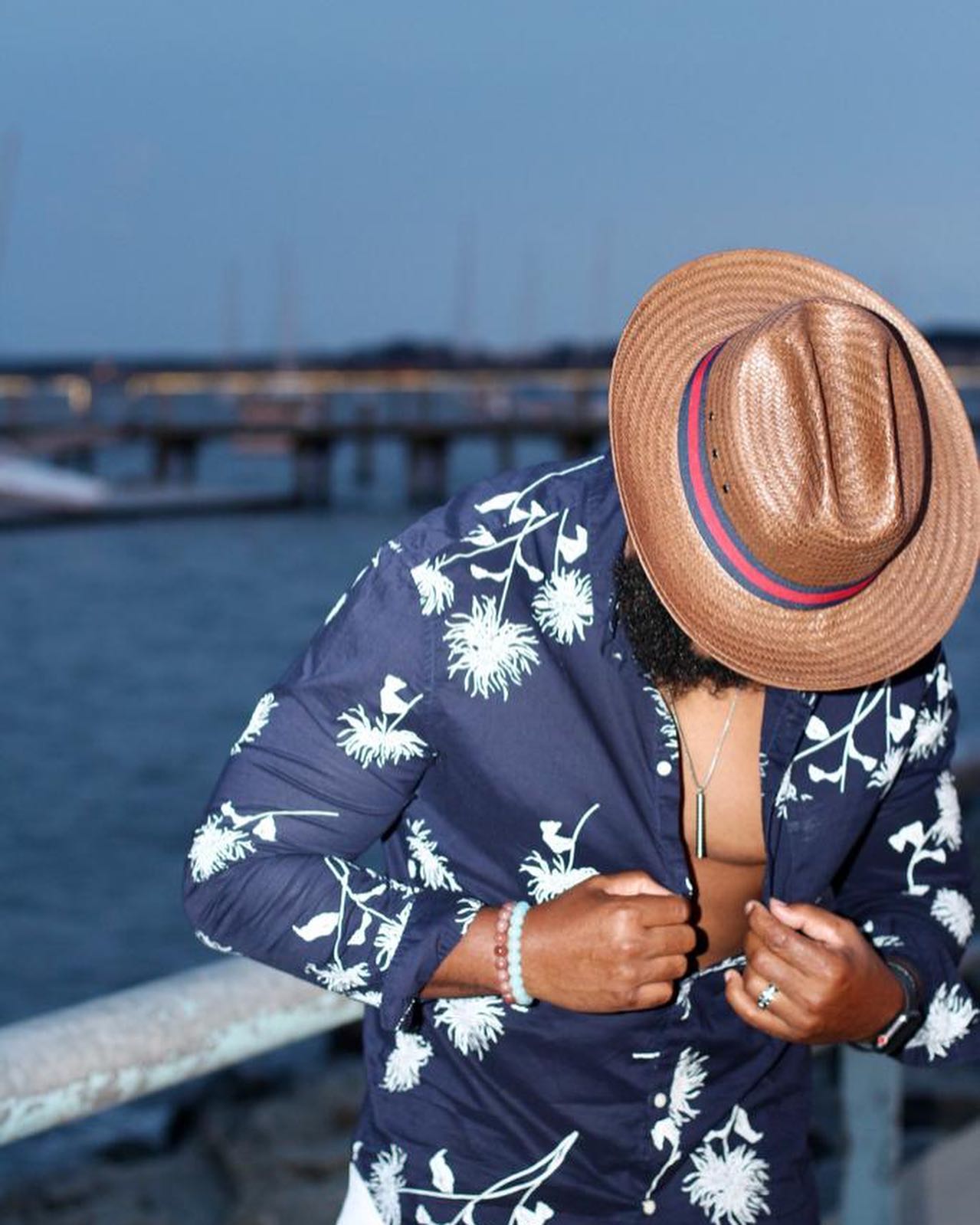 Clearance-Miller Ranch Fedora -- Patriotic Straw [BUY 2 FREE SHIPPING & BOX PACKING]