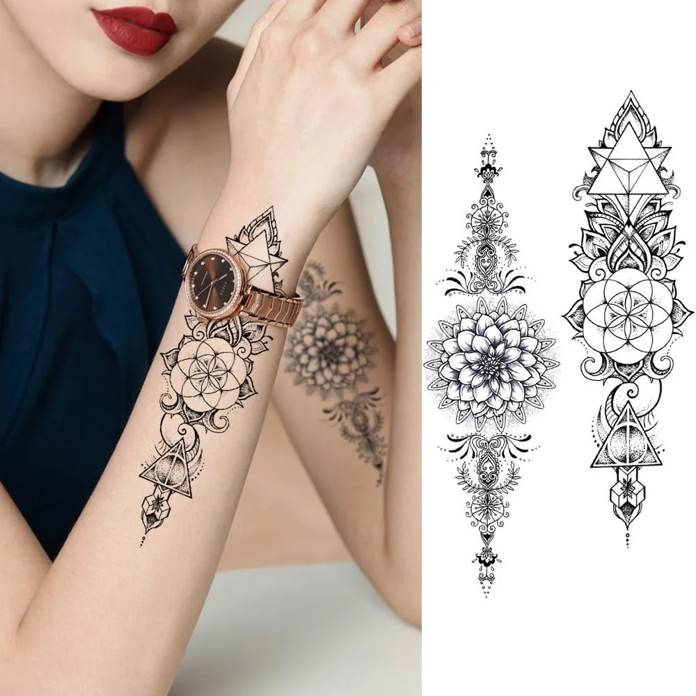 Large Realistic Flower Fake Tattoo Stickers For Woman Female Azalea Snake Flower Temporary Tattoos Body Art Water Transfer Tatoo 1103