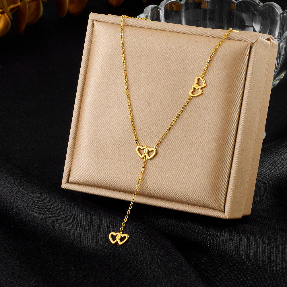 Small Design Versatile Simple Stainless Steel Diamond-Studded Love Disc Accessories Y-Shaped Long Tassel Necklace