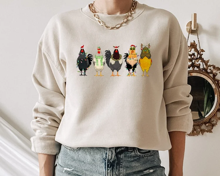 Christmas Chickens Sweatshirt, Cute Chicken Farm Animals Holiday Shirt
