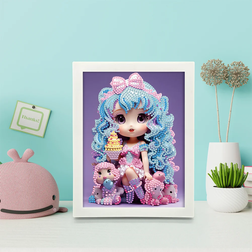 Diamond Painting - Partial Crystal Rhinestone Drill - Cartoon Girl(Canvas|15*20cm)【with Plastic Frame】