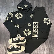 Letters Plum Blossom Print Two Piece Hoodie Set