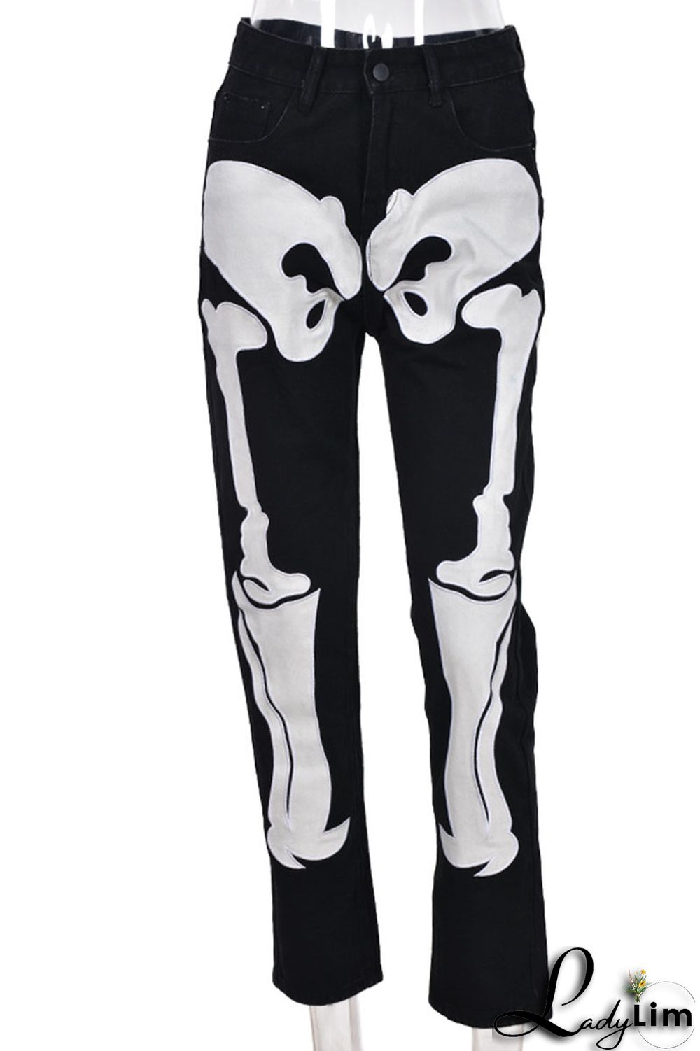 Black Casual Street Print Patchwork High Waist Denim Jeans