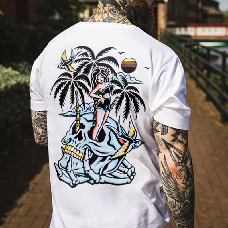 Skull Coconut Tree Printed Casual Men's T-shirt - Krazyskull