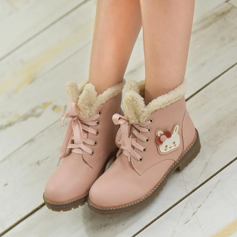 Beige/Pink Kawaii Fluffy Bunny Boots SP1710984