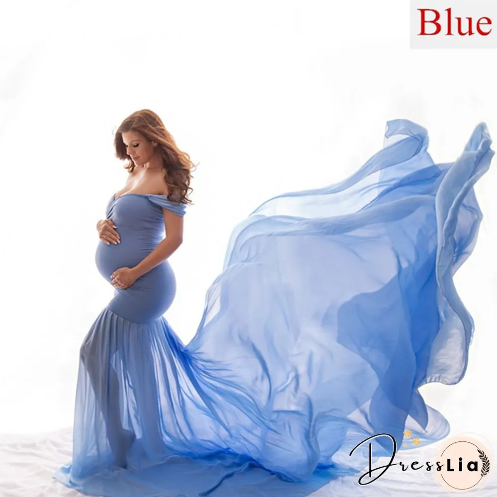 Maternity Maxi Dress-Pregnant Women Photography Off Shoulder Pregnancy Gown-For Photo
