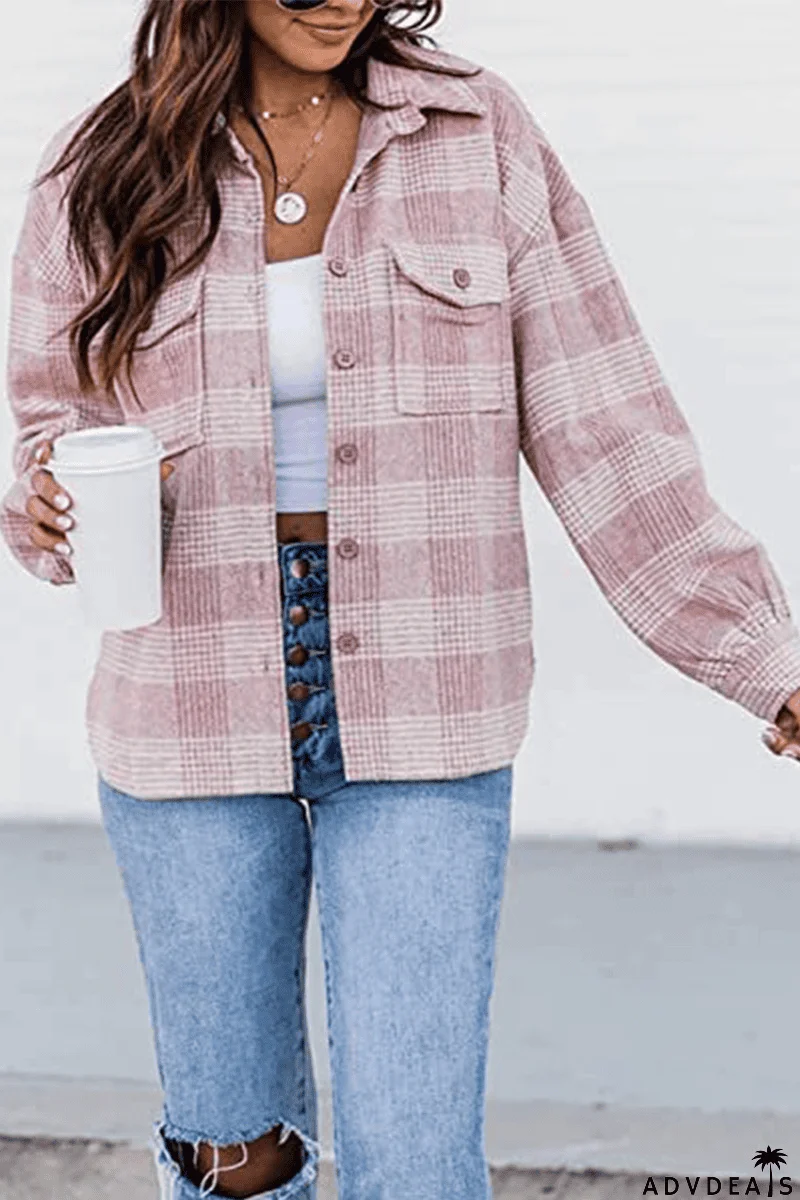 Plaid Buckle Turndown Collar Tops