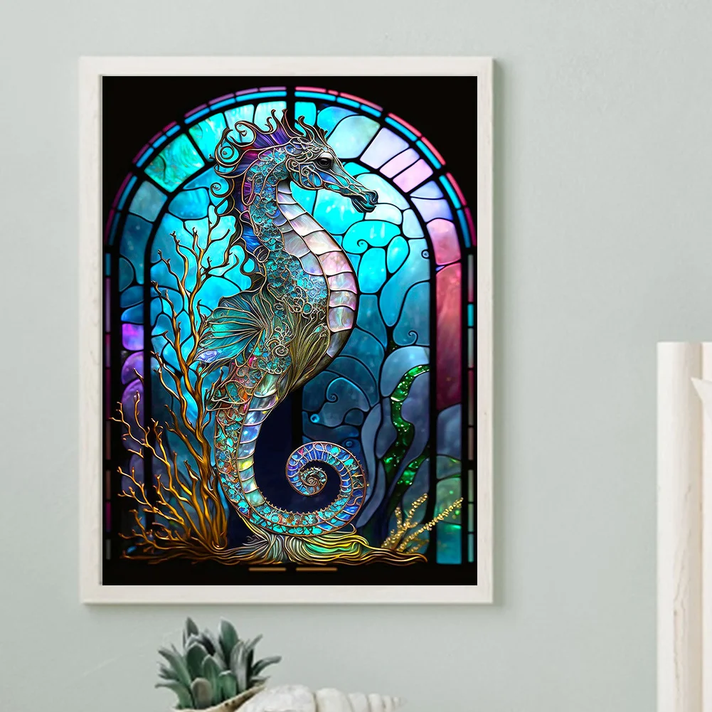 Partial AB Diamond Painting - Full Round Drill - Stained Glass Hippocampus(Canvas|35*45cm)
