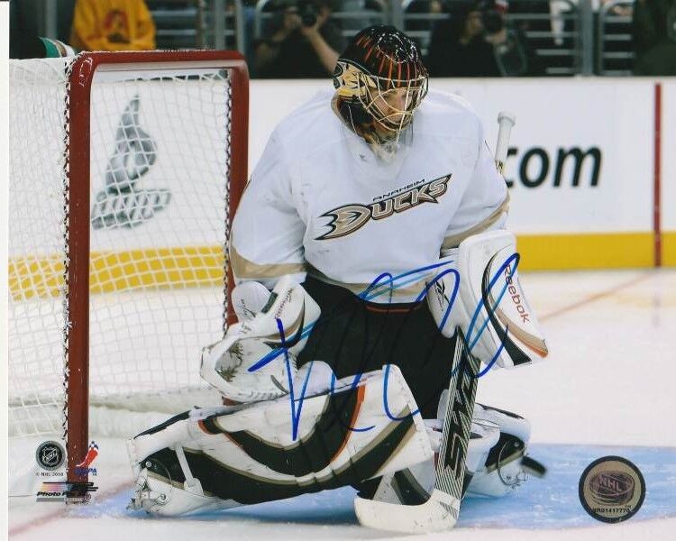 JONAS HILLER SIGNED ANAHEIM DUCKS GOALIE 8x10 Photo Poster painting #2 Autograph