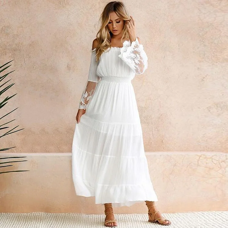 Tulle Off Shoulder Frilled Vacation Dress | 168DEAL